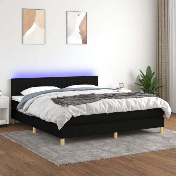 Cadre de lit avec matelas LED Noir 160x200 cm Tissu