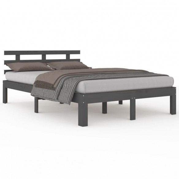 Cadre de lit Gris Bois massif 135x190 cm Double