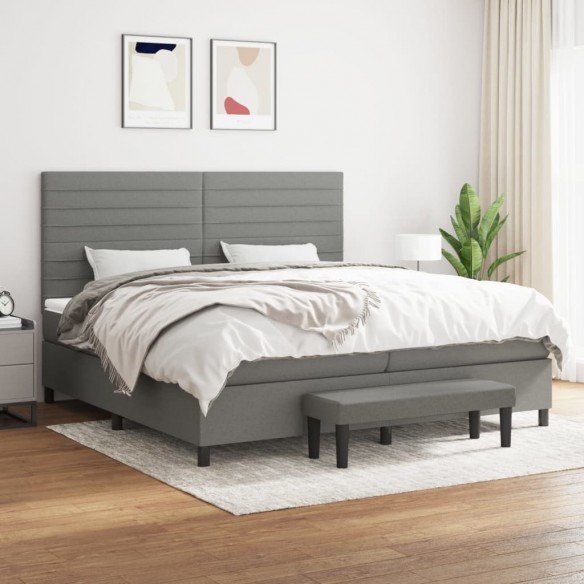 Cadre de lit avec matelas Gris foncé 200x200cm Tissu