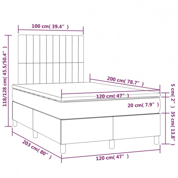 Cadre de lit avec matelas Noir 120x200 cm Velours