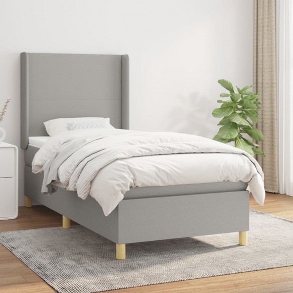 Cadre de lit avec matelas Gris clair 100x200cm Tissu