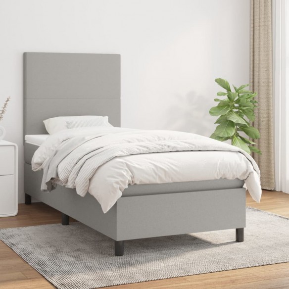 Cadre de lit avec matelas Gris clair 100x200cm Tissu