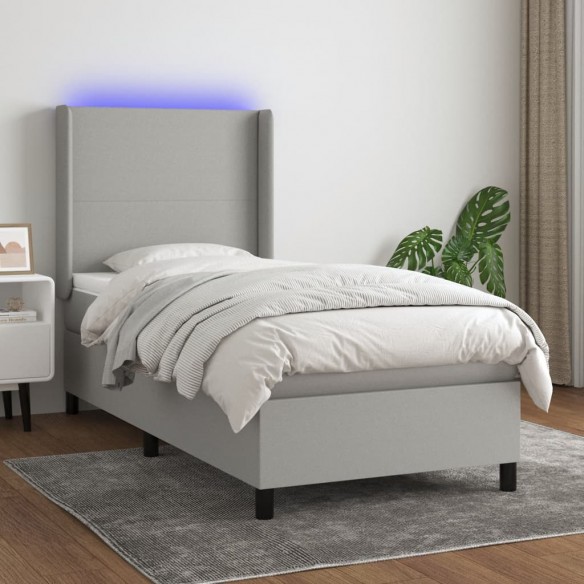 Cadre de lit matelas LED Gris clair 100x200 cm Tissu