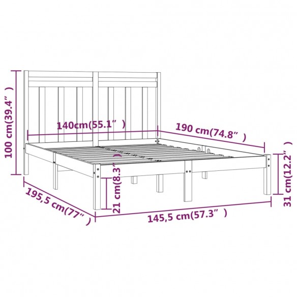 Cadre de lit Blanc Bois de pin massif 140x190 cm