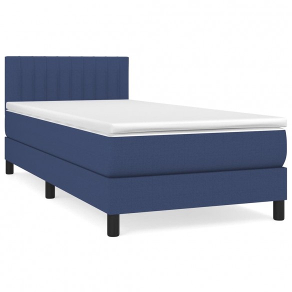 Cadre de lit avec matelas Bleu 90x190 cm Tissu