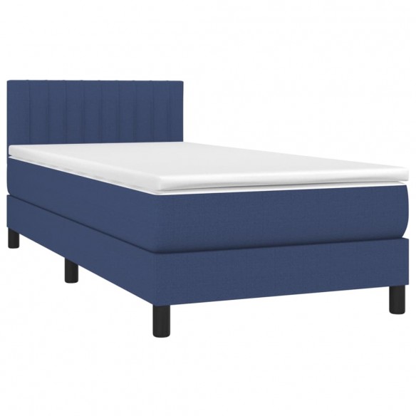 Cadre de lit avec matelas Bleu 90x190 cm Tissu