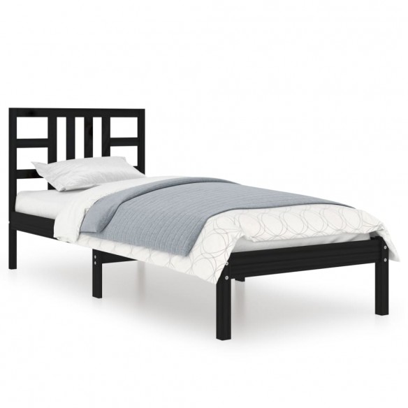 Cadre de lit Noir Bois massif 75x190 cm Petit simple