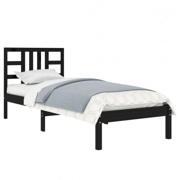 Cadre de lit Noir Bois massif 75x190 cm Petit simple