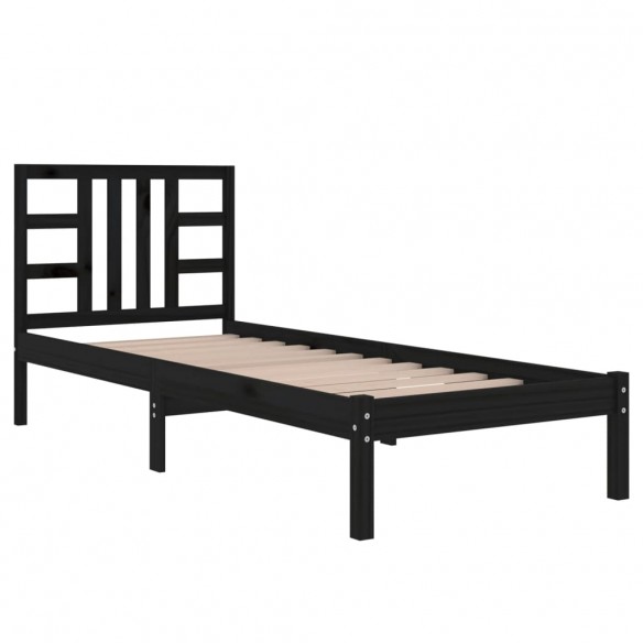 Cadre de lit Noir Bois massif 75x190 cm Petit simple