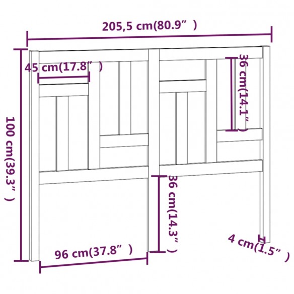 Tête de lit Marron miel 205,5x4x100 cm Bois massif de pin