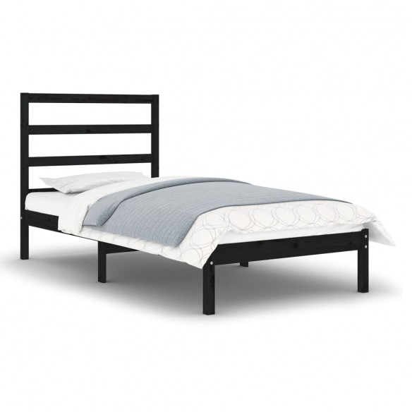 Cadre de lit Noir Bois massif 75x190 cm Petit simple