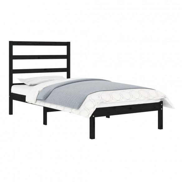 Cadre de lit Noir Bois massif 75x190 cm Petit simple