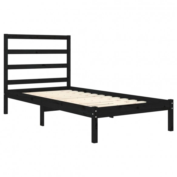 Cadre de lit Noir Bois massif 75x190 cm Petit simple