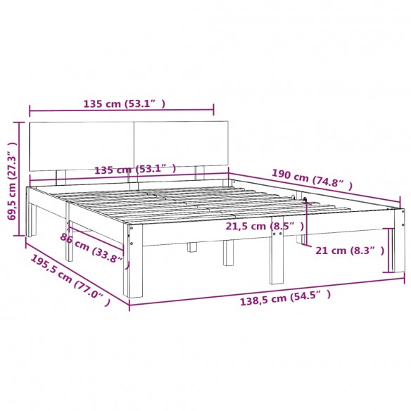 Cadre de lit bois massif 135x190 cm double