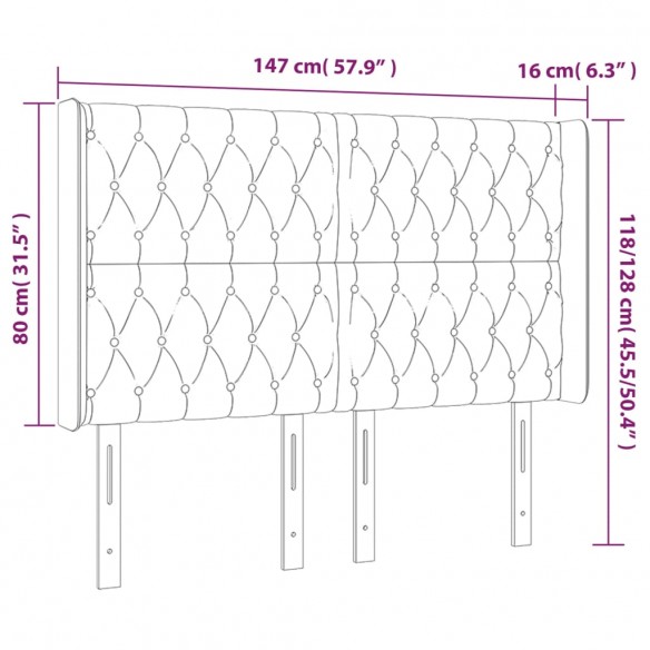 Tête de lit à LED Crème 147x16x118/128 cm Tissu