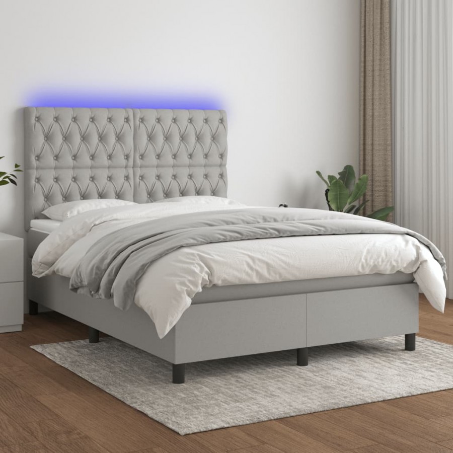 Cadre de lit et matelas et LED Gris clair 140x190 cm