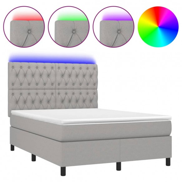 Cadre de lit et matelas et LED Gris clair 140x190 cm