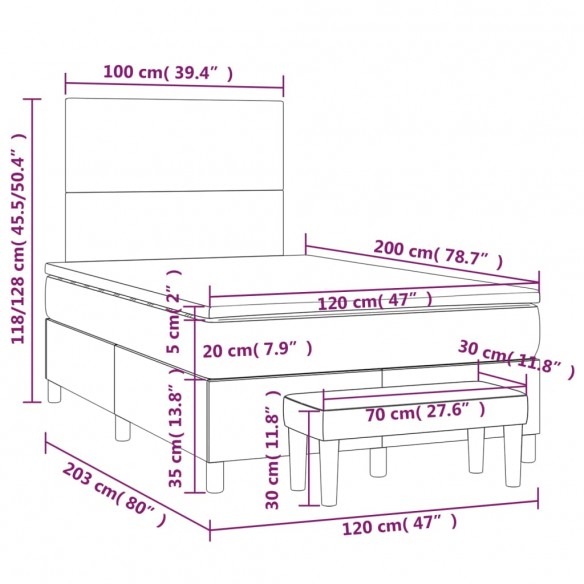 Cadre de lit avec matelas Gris clair 120x200cm Tissu