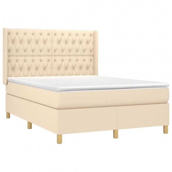 Cadre de lit matelas et LED Crème 140x190 cm Tissu