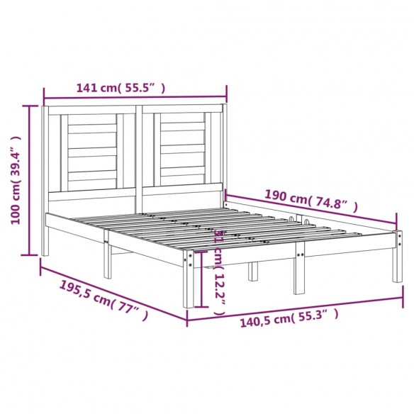 Cadre de lit Marron miel Bois de pin massif 135x190 cm Double