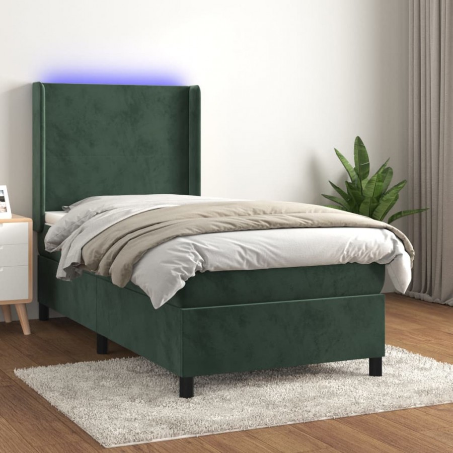 Cadre de lit matelas et LED Vert foncé 100x200 cm