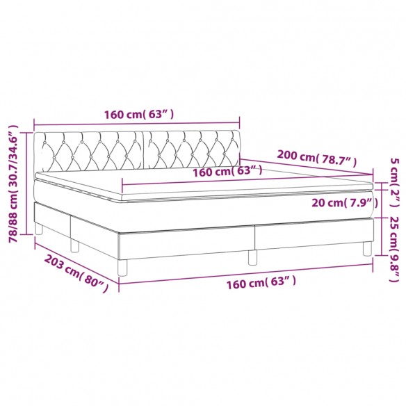 Cadre de lit matelas LED Gris clair 160x200 cm Tissu