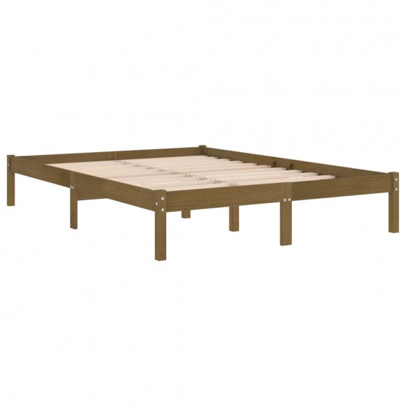 Cadre de lit Marron miel Bois massif 135x190 cm Double