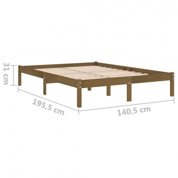 Cadre de lit Marron miel Bois massif 135x190 cm Double