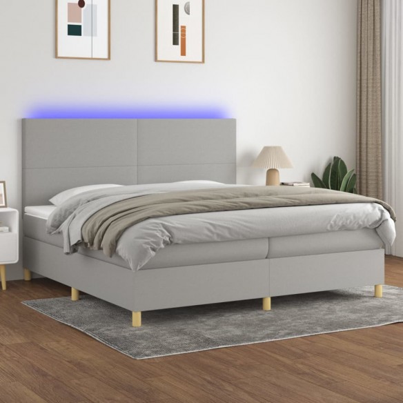 Cadre de lit et matelas et LED Gris clair 200x200 cm