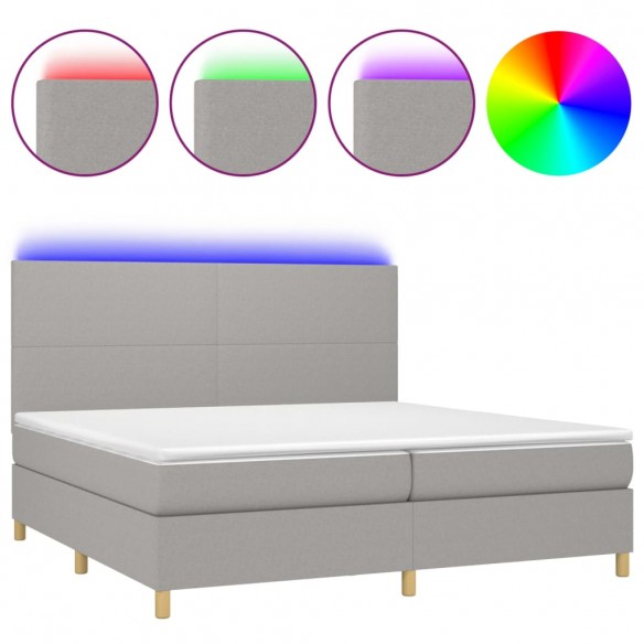 Cadre de lit et matelas et LED Gris clair 200x200 cm