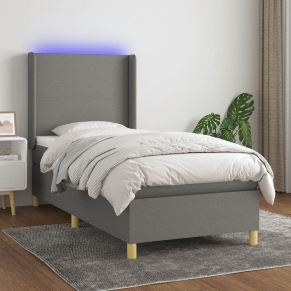 Cadre de lit matelas LED Gris foncé 100x200 cm Tissu