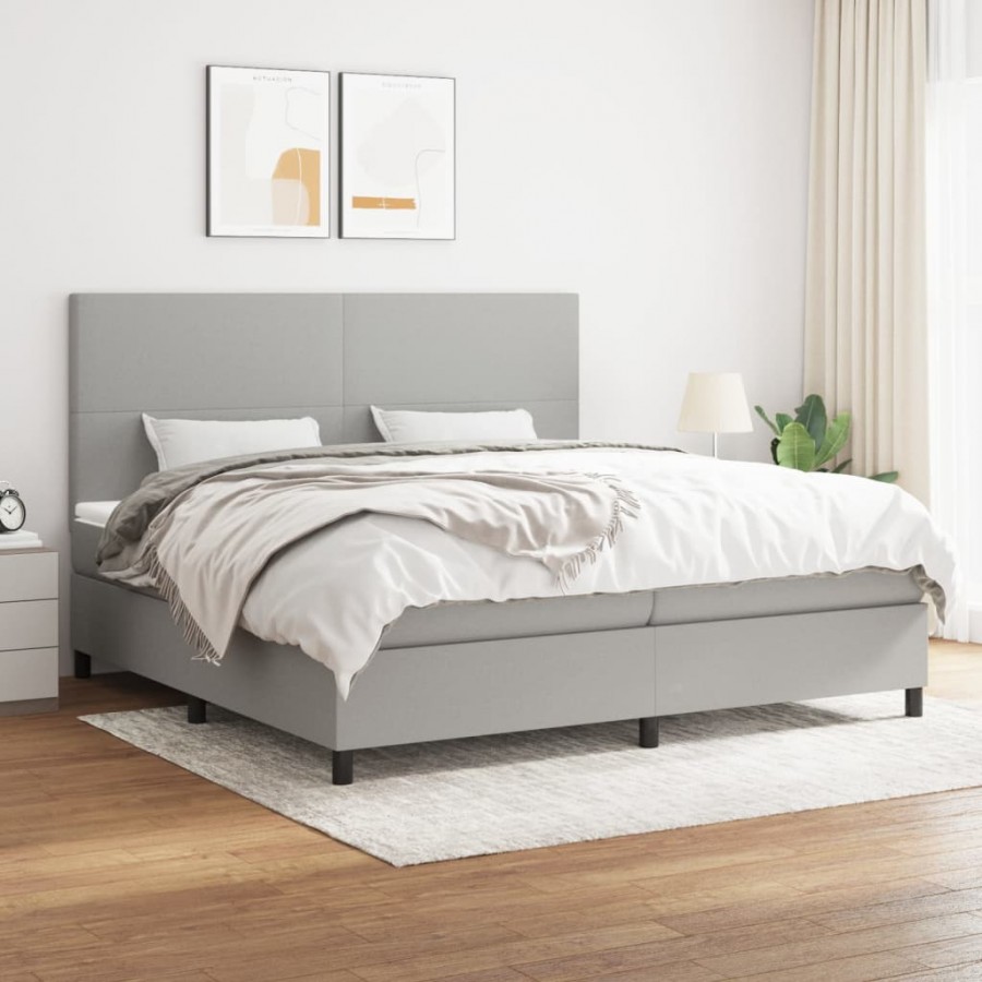 Cadre de lit avec matelas Gris clair 200x200cm Tissu