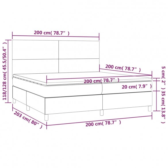 Cadre de lit avec matelas Gris clair 200x200cm Tissu