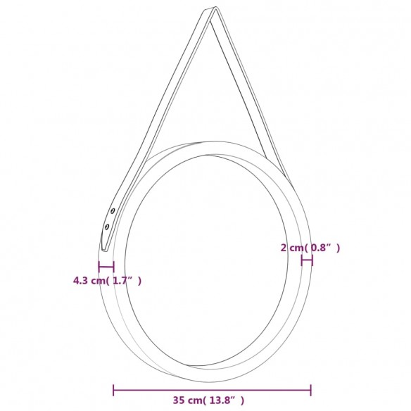 Miroir mural avec sangle Argenté Ø 35 cm