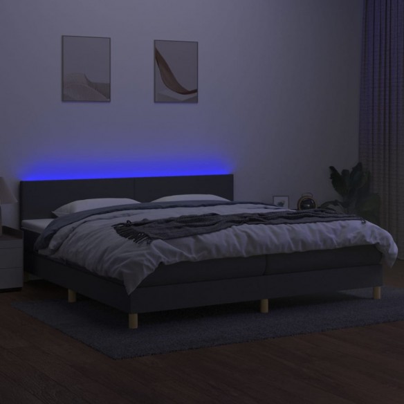 Cadre de lit et matelas et LED Gris foncé 200x200 cm