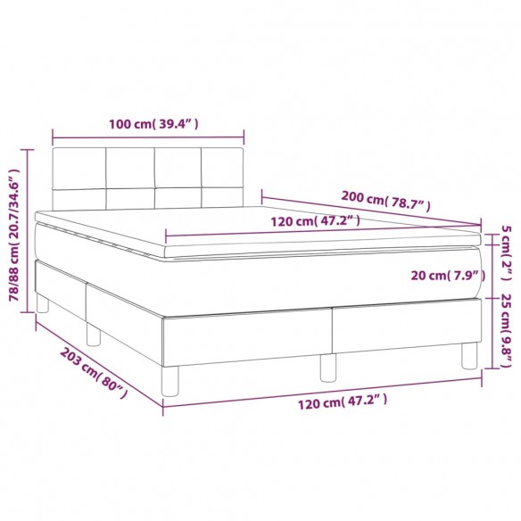 Cadre de lit avec matelas Marron foncé 120x200 cm