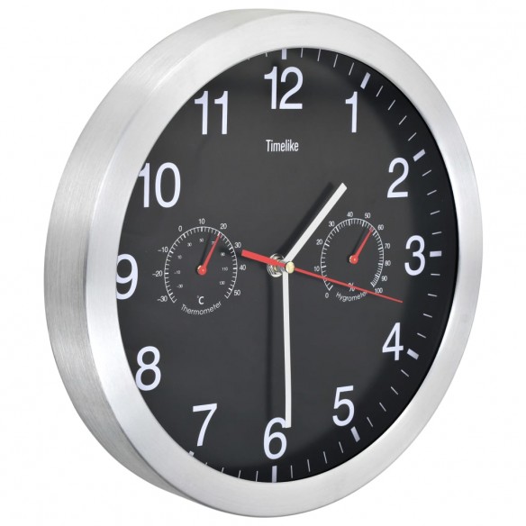 Horloge murale à quartz Hygromètre et thermomètre 30 cm Noir