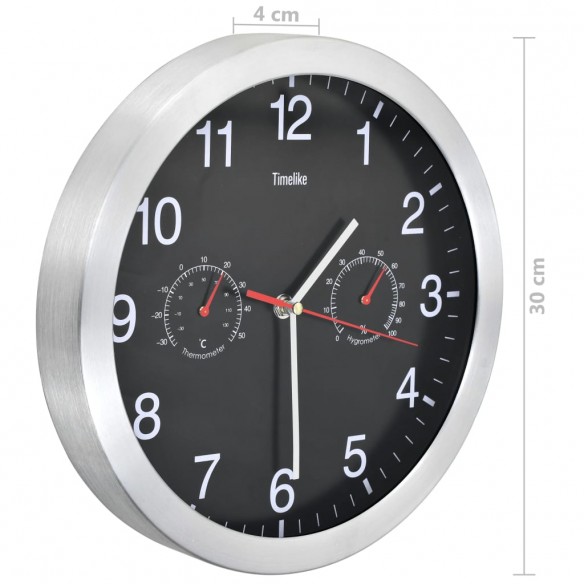 Horloge murale à quartz Hygromètre et thermomètre 30 cm Noir