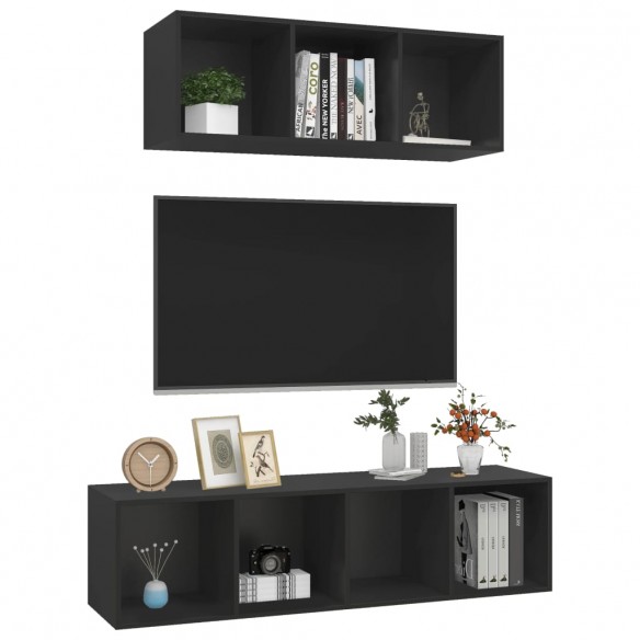 Ensemble de meuble TV 2 pcs Noir Aggloméré