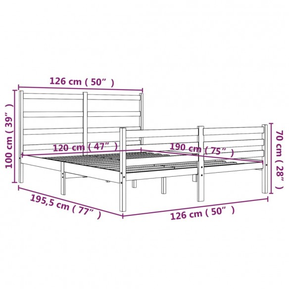 Cadre de lit Blanc Bois de pin massif 120x190 cm Petit Double