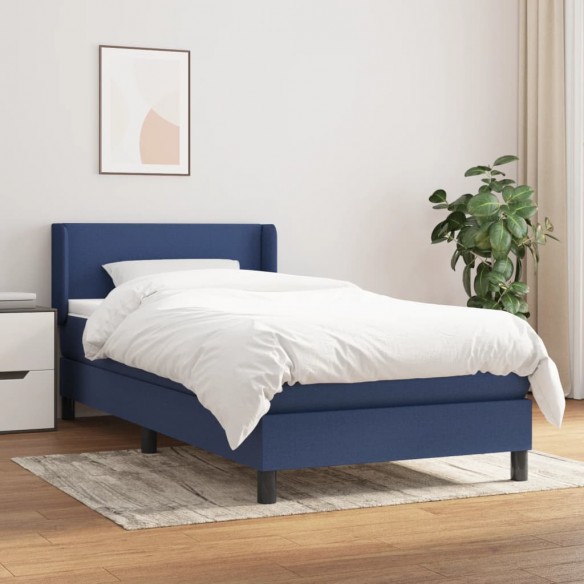 Cadre de lit avec matelas Bleu 100x200 cm Tissu