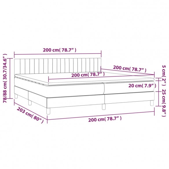 Cadre de lit avec matelas LED Gris foncé 200x200 cm