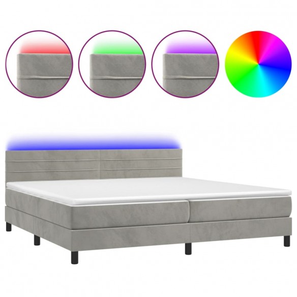 Cadre de lit avec matelas LED Gris clair 200x200 cm