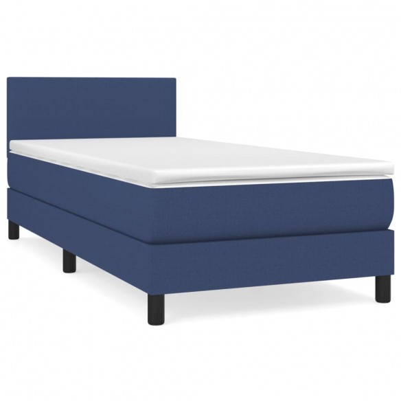 Cadre de lit avec matelas Bleu 100x200 cm Tissu