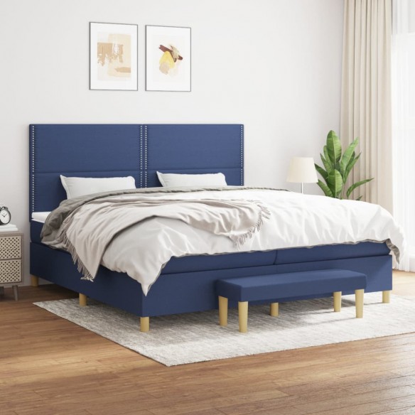 Cadre de lit avec matelas Bleu 200x200 cm Tissu