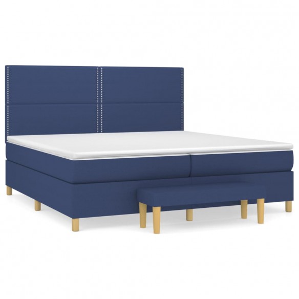 Cadre de lit avec matelas Bleu 200x200 cm Tissu