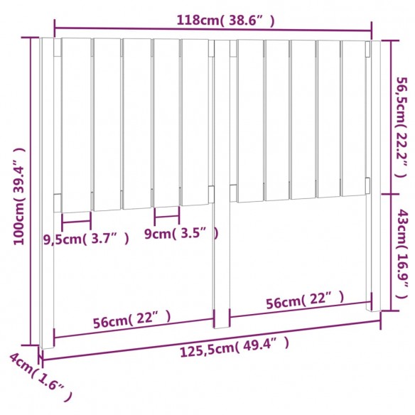 Tête de lit Blanc 125,5x4x100 cm Bois massif de pin