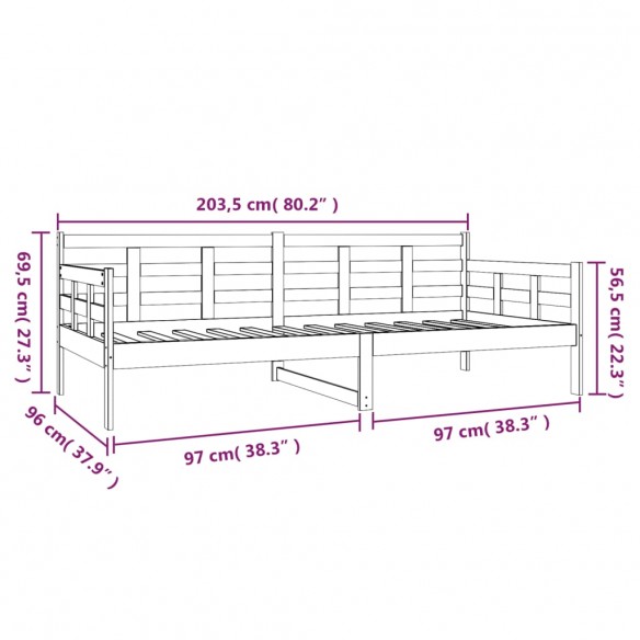 Lit de jour Bois massif de pin 90x200 cm