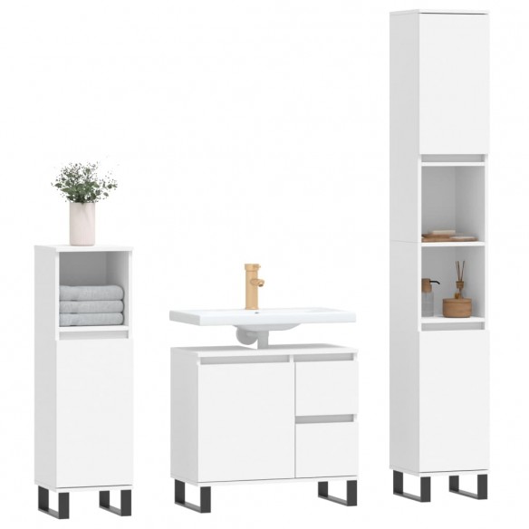 Ensemble de meubles salle de bain 3 pcs blanc bois d'ingénierie