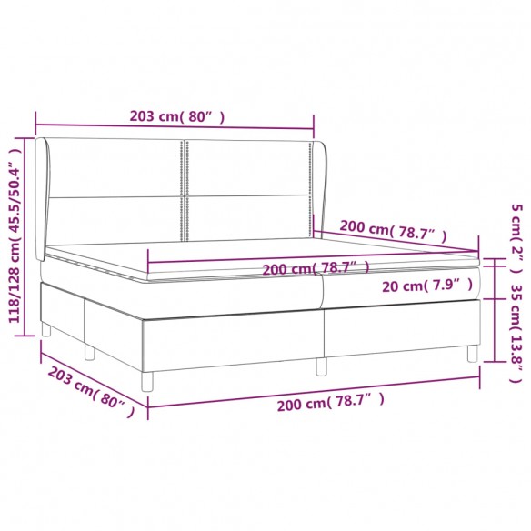 Cadre de lit et matelas Bleu foncé 200x200cm Velours